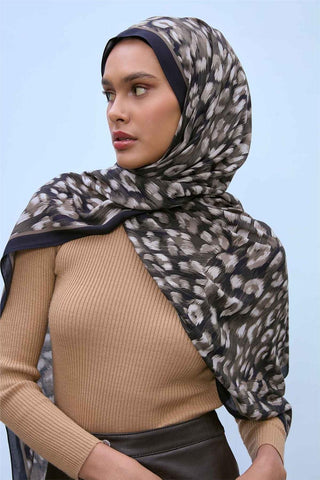 Eco Viscose Şal Zeytin Grisi Siyah Vizon Leopar Desenli Nefes Alan 90X200