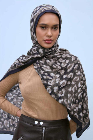 Eco Viscose Şal Zeytin Grisi Siyah Vizon Leopar Desenli Nefes Alan 90X200