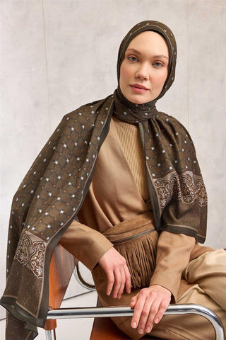 Floş Viskon Organik Şal Asker Yeşili Halat Desenli Akışkan Dökümlü 75X195