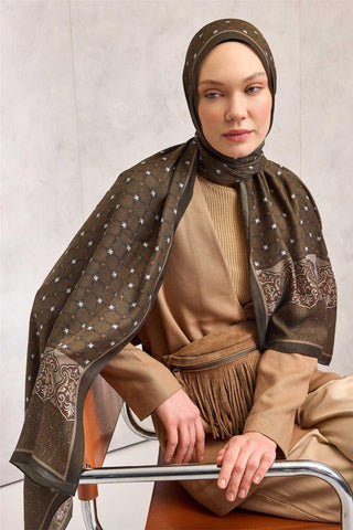 Floş Viskon Organik Şal Asker Yeşili Halat Desenli Akışkan Dökümlü 75X195 - Organik Şal - | Silk Home