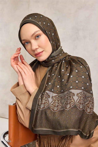 Floş Viskon Organik Şal Asker Yeşili Halat Desenli Akışkan Dökümlü 75X195 - Organik Şal - | Silk Home