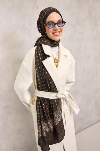 Floş Viskon Organik Şal Çikolata Kahvesi Halat Desenli Akışkan Dökümlü 75X195