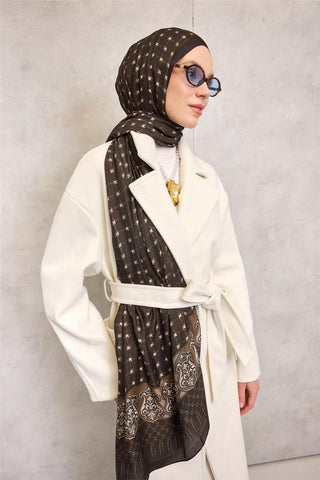 Floss Viscose Organic Shawl, Chocolate Brown, Rope Pattern, Flowing Drape, 75x195 cm.