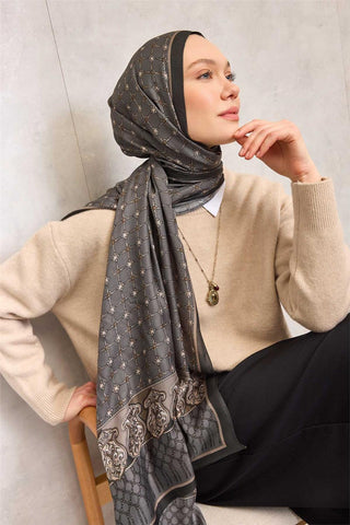 Floş Viskon Organik Şal Gri Halat Desenli Akışkan Dökümlü 75X195