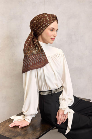 Floş Viskon Organik Şal Halat Desen Kahverengi Akışkan Dokulu Dökümlü 195X75