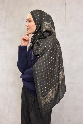 Floş Viskon Organik Şal Koyu Yeşil Halat Desenli Akışkan Dökümlü 75X195