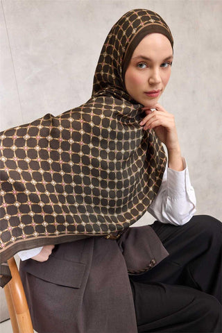 Floş Viskon Organik Şal Koyu Kahve Halat Desenli Akışkan Dökümlü 75X195