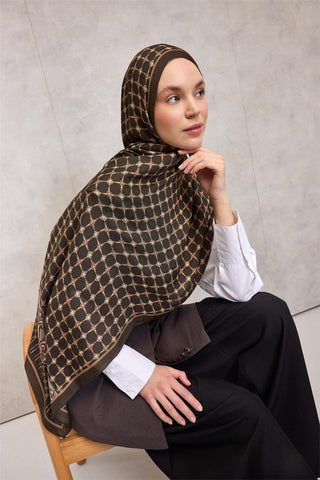 Floş Viskon Organik Şal Koyu Kahve Halat Desenli Akışkan Dökümlü 75X195