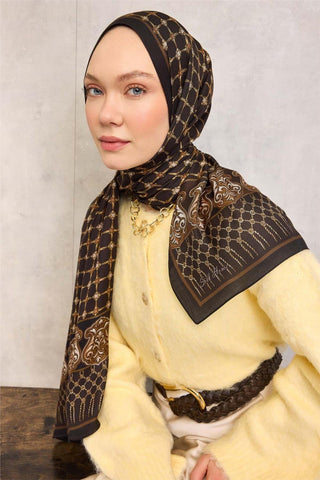 Viscose Organic Shawl, Dark Brown, Rope Pattern, Flowing Drape, 75x195 cm.