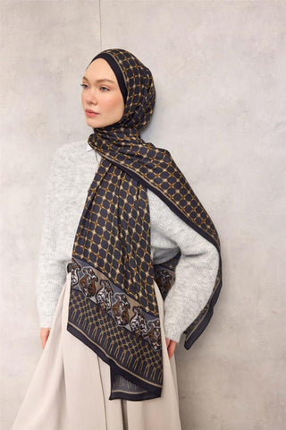 Viscose Organic Scarf, Dark Navy Blue, Rope Pattern, Flowing Drape, 75x195 cm.