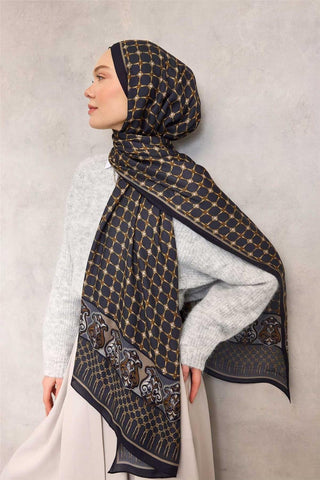 Viscose Organic Scarf, Dark Navy Blue, Rope Pattern, Flowing Drape, 75x195 cm.