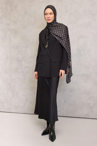 Floş Viskon Organik Şal Lacivert Halat Desenli Akışkan Dökümlü 75X195