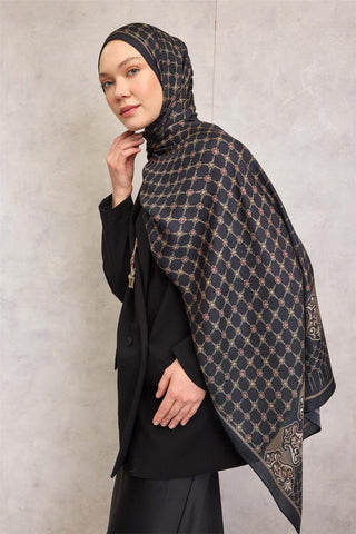 Viscose Organic Scarf, Navy Blue, Rope Pattern, Flowing Drape, 75x195 cm.