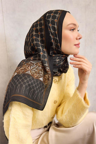 Floş Viskon Organik Şal Siyah Halat Desenli Akışkan Dökümlü 75X195