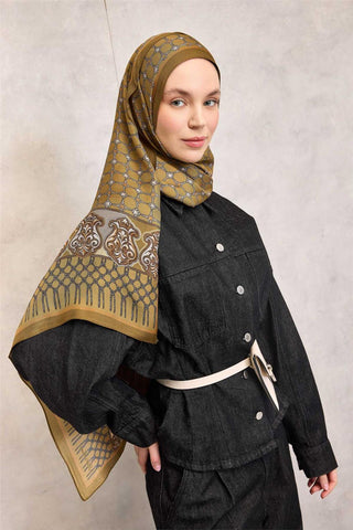 Floş Viskon Organik Şal Yağ Yeşili Halat Desenli Tok Duruşlu 75X195