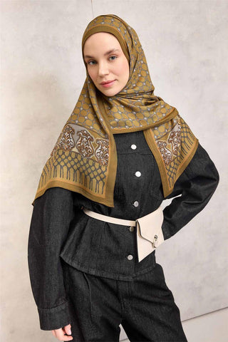 Floş Viskon Organik Şal Yağ Yeşili Halat Desenli Tok Duruşlu 75X195