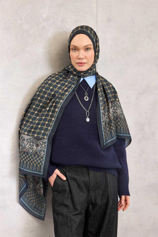 Floş Viskon Organik Şal Zümrüt Halat Desenli Akışkan Dökümlü 75X195