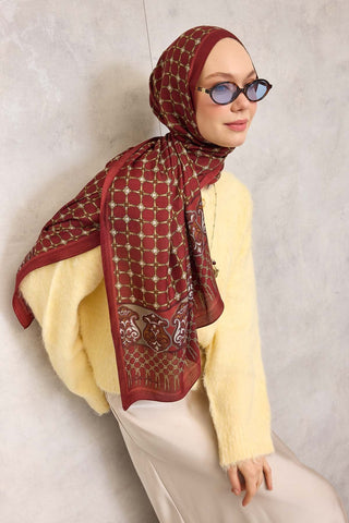 Floş Viskon Organik Şal Kiremit Halat Desenli Tok Duruşlu 75X195 - Organik Şal - | Silk Home