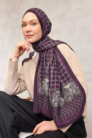 Floş Viskon Organik Şal Koyu Mor Halat Desenli Tok Duruşlu 75X195 - Organik Şal - | Silk Home