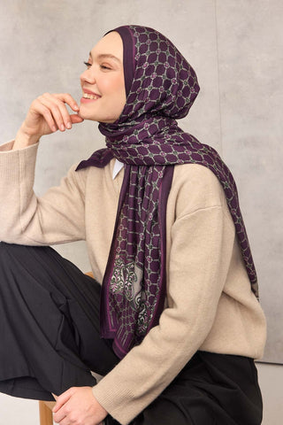 Floş Viskon Organik Şal Koyu Mor Halat Desenli Tok Duruşlu 75X195 - Organik Şal - | Silk Home