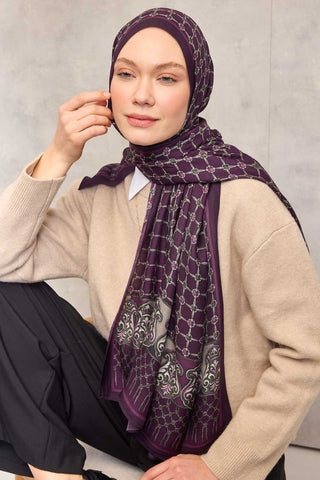Floş Viskon Organik Şal Koyu Mor Halat Desenli Tok Duruşlu 75X195 - Organik Şal - | Silk Home