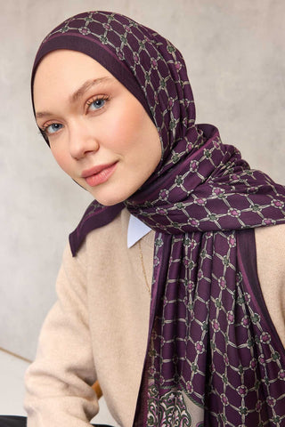 Floş Viskon Organik Şal Koyu Mor Halat Desenli Tok Duruşlu 75X195 - Organik Şal - | Silk Home