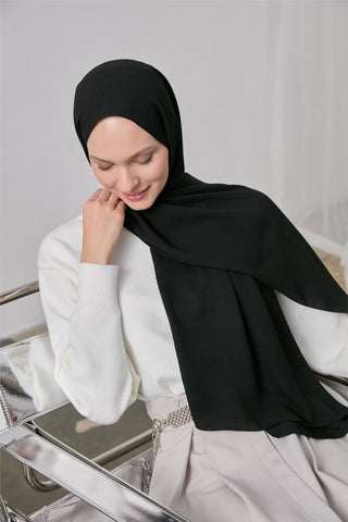 Mio Jazz Şal Siyah Düz Renk Hafif Dokulu 90X180