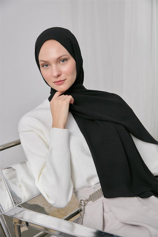Mio Jazz Şal Siyah Düz Renk Hafif Dokulu 90X180
