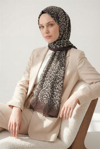 Leopar Desen Pamuklu Çikolata Kahve 90X200 Soft Şal
