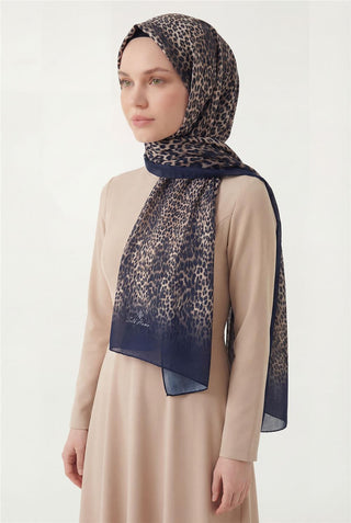 Leopard Print Cotton Navy Blue 90x200 Soft Scarf 