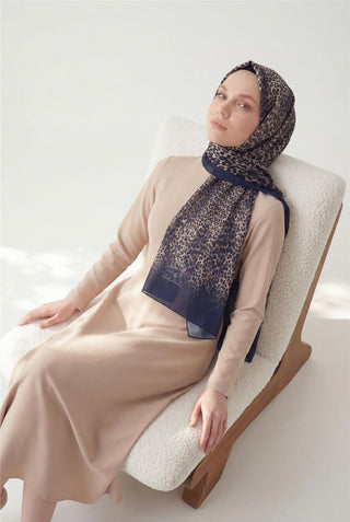 Leopard Print Cotton Navy Blue 90x200 Soft Scarf 