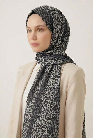 Leopar Desen Pamuklu Gri 90X200 Soft Şal