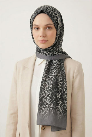 Leopar Desen Pamuklu Gri 90X200 Soft Şal