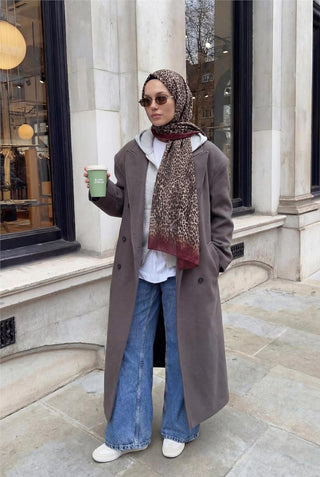 Leopar Desen Pamuklu Koyu Kırmızı 90X200 Soft Şal