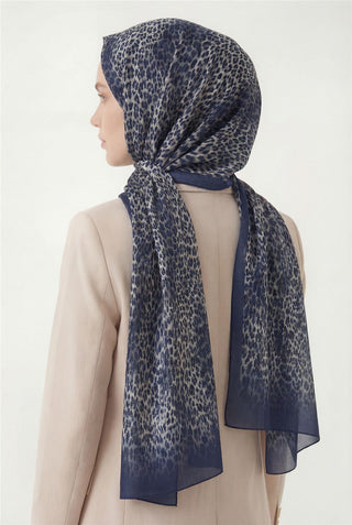 Leopar Desen Pamuklu Lacivert 90X200 Soft Şal
