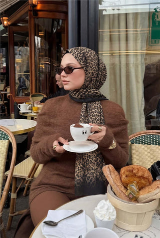 Leopar Desen Pamuklu Sütlü Kahve 90X200 Soft Şal