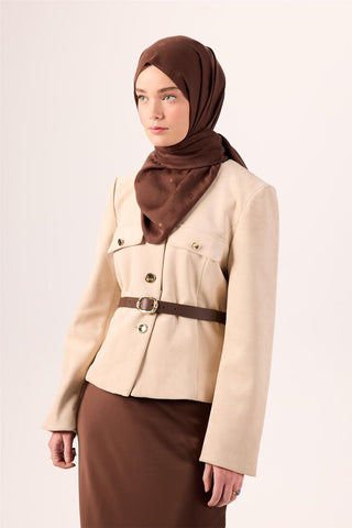 Pamuk Polyester Liva Şal Acı Kahve Düz Dokulu Tok Duruşlu 90X200