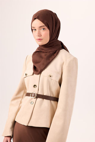 Pamuk Polyester Liva Şal Acı Kahve Düz Dokulu Tok Duruşlu 90X200