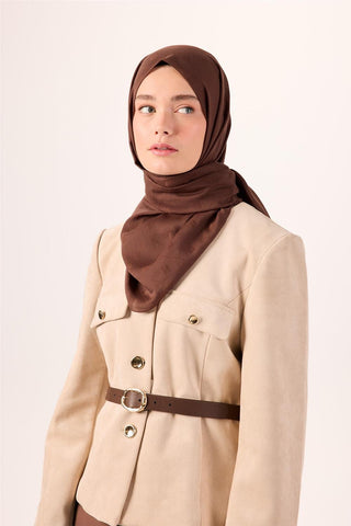 Pamuk Polyester Liva Şal Acı Kahve Düz Dokulu Tok Duruşlu 90X200