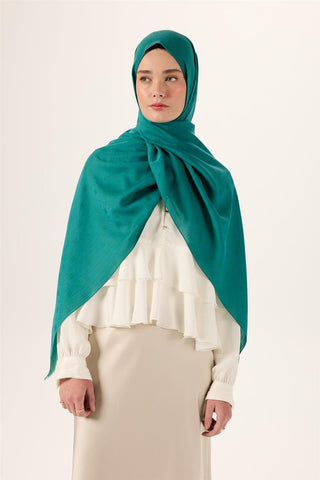 Pamuk Polyester Liva Şal Yeşil Düz Dokulu Nefes Alan 90X200