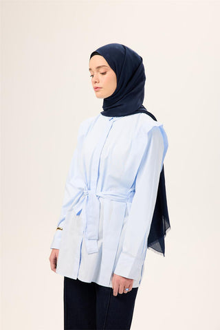 Pamuk Polyester Liva Şal Lacivert Dokulu Nefes Alan Doğal Yapılı 90X200