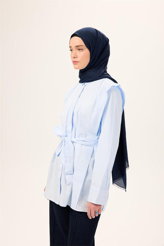 Pamuk Polyester Liva Şal Lacivert Dokulu Nefes Alan Doğal Yapılı 90X200