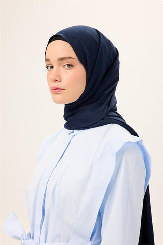 Pamuk Polyester Liva Şal Lacivert Dokulu Nefes Alan Doğal Yapılı 90X200
