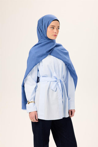 Pamuk Polyester Liva Şal İndigo Dokulu Nefes Alan Doğal Yapılı 90X200