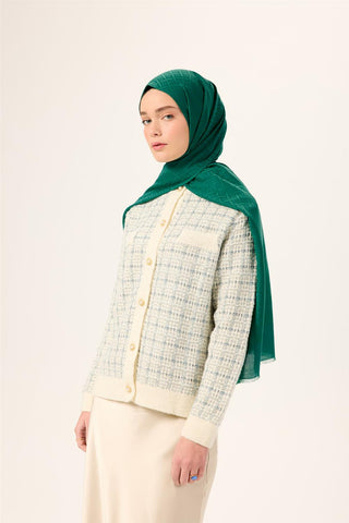 Pamuk Polyester Liva Şal Yeşil Düz Tok Duruşlu 90X200