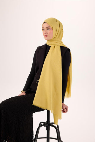 Pamuk Polyester Liva Şal Sarı Düz Tok Duruşlu 90X200