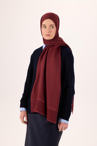 Pamuk Polyester Liva Şal Bordo Desenli Tok Duruşlu 90X200