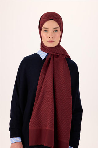 Pamuk Polyester Liva Şal Bordo Desenli Tok Duruşlu 90X200