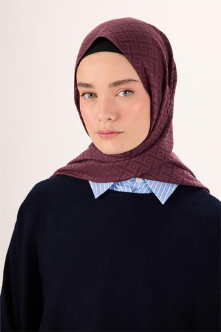 Pamuk Polyester Liva Şal Mürdüm Desenli Tok Duruşlu 90X200