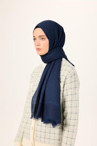 Pamuk Polyester Liva Şal Lacivert Düz Tok Duruşlu 90X200